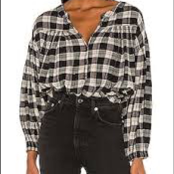 FREE PEOPLE Jessi Plaid Shirt NWT Sz M Black - Picture 7 of 13